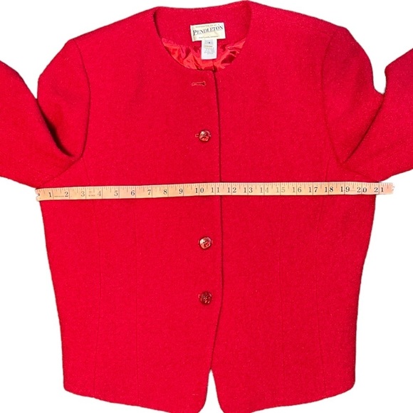 Pendleton Vintage Red Virgin Wool Collarless Professional Cropped Jacket size 14 - Picture 4 of 8